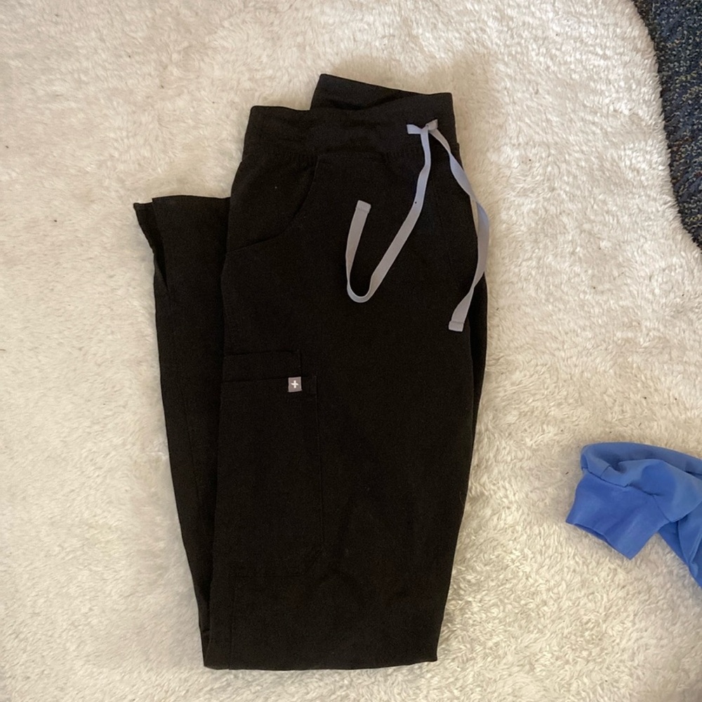 FIGS Technical Collection Yoga Waist Scrub Pants Black Stretch Medical S Tall